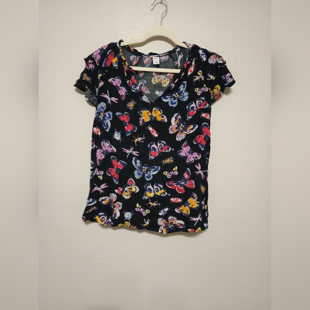 Old Navy Black Butterfly Print Blouse